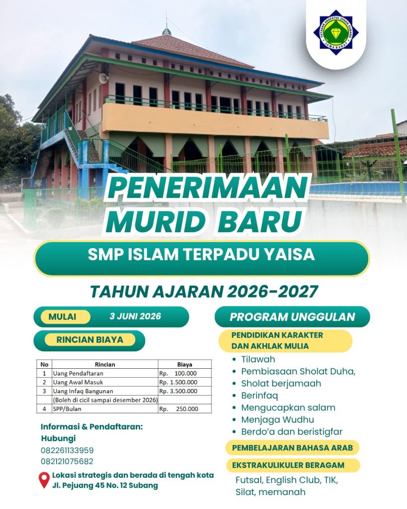 Brosur Pendaftaran SMP IT Yaisa 2026-2027